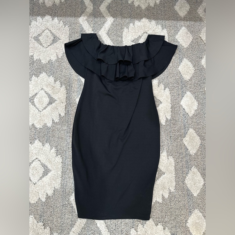 Black Ruffle Maternity Off the Shoulder Dress • Size 12